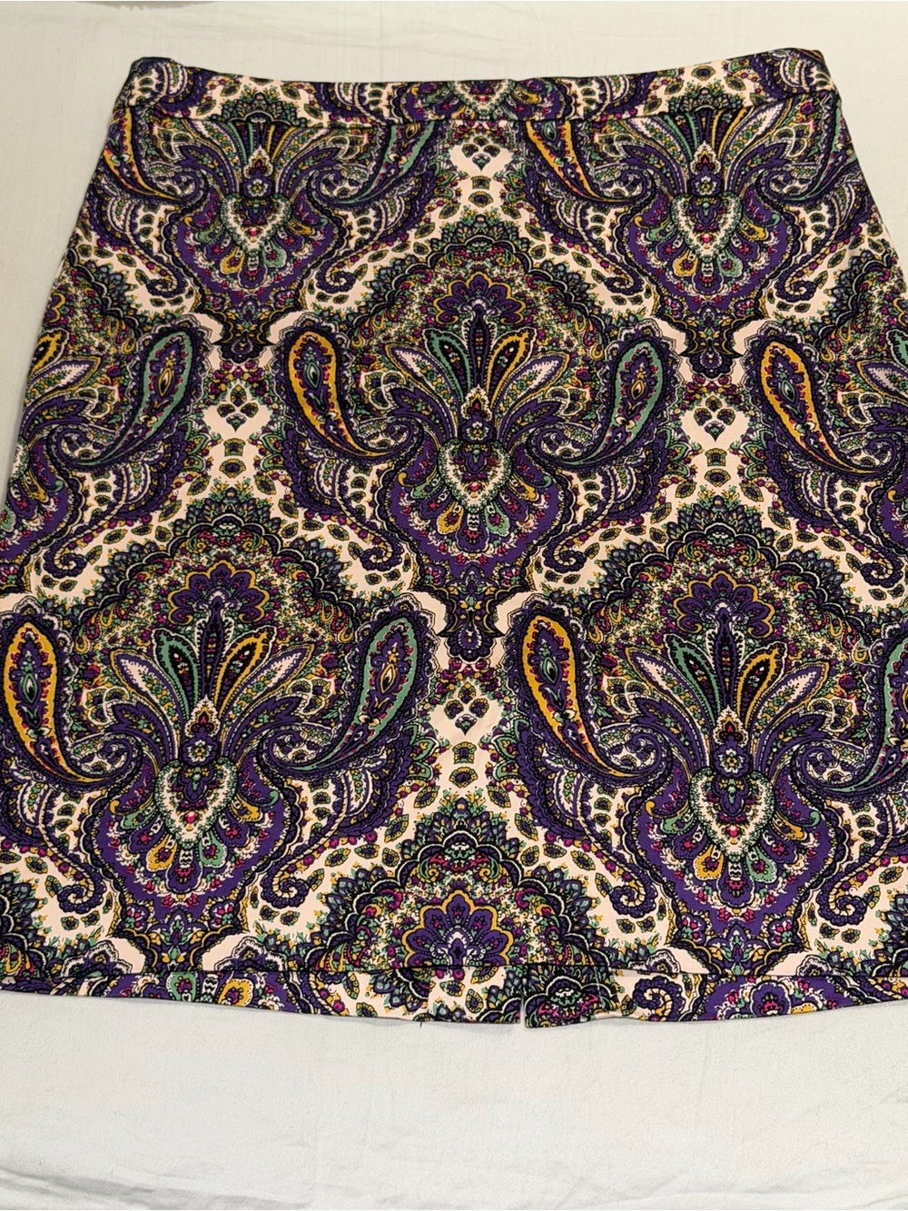 J. Crew Paisley Pencil Skirt in Purple, Cream and Green